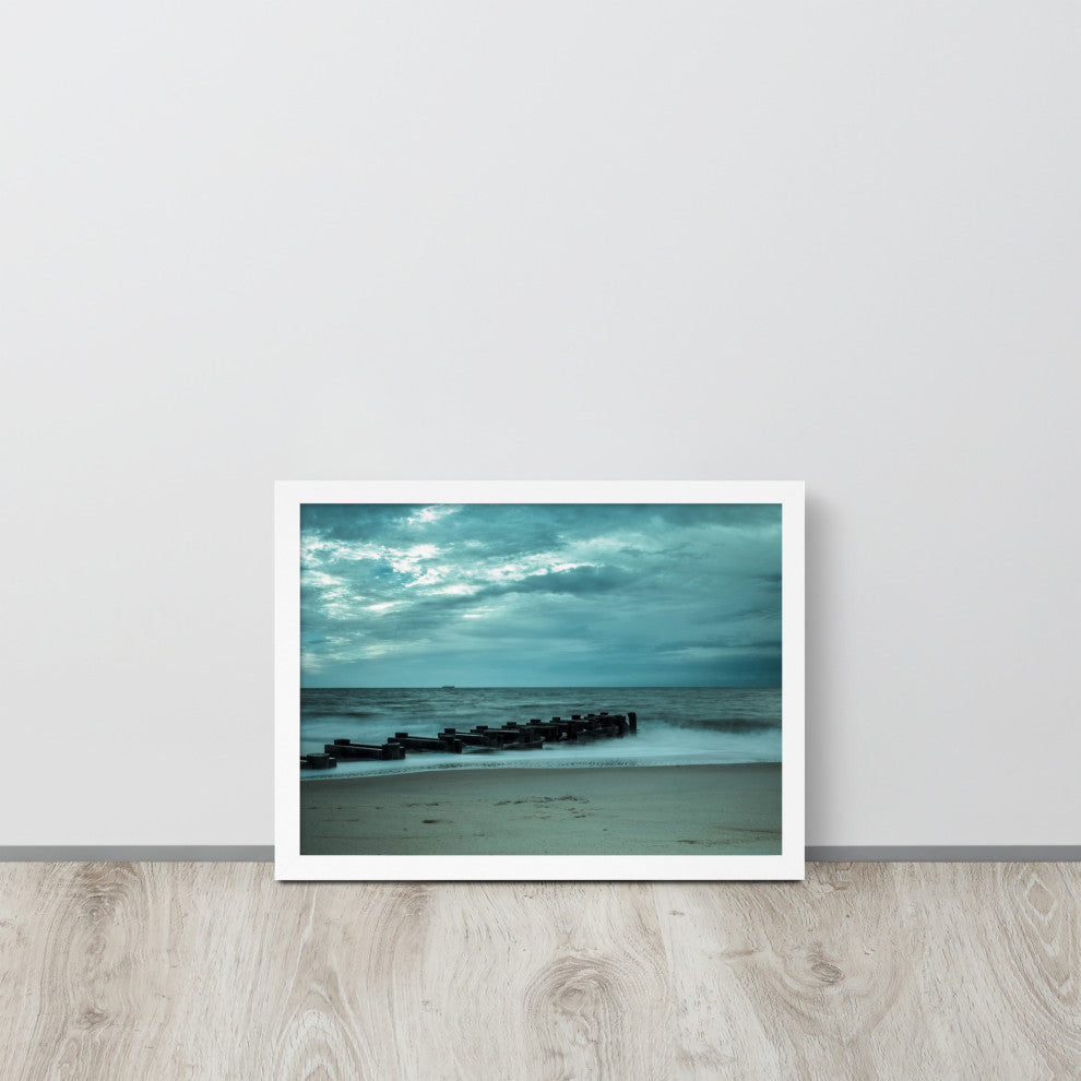 Blue Morning at Rehoboth Coastal Landscape Framed Photo Paper Wall Art Prints, White, 12" X 16"
