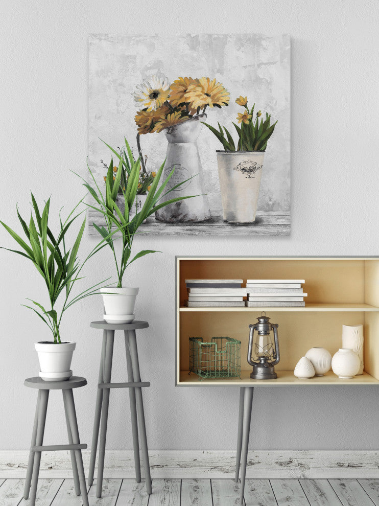 "Glowing Yellow Flowers" Painting Print on Wrapped Canvas