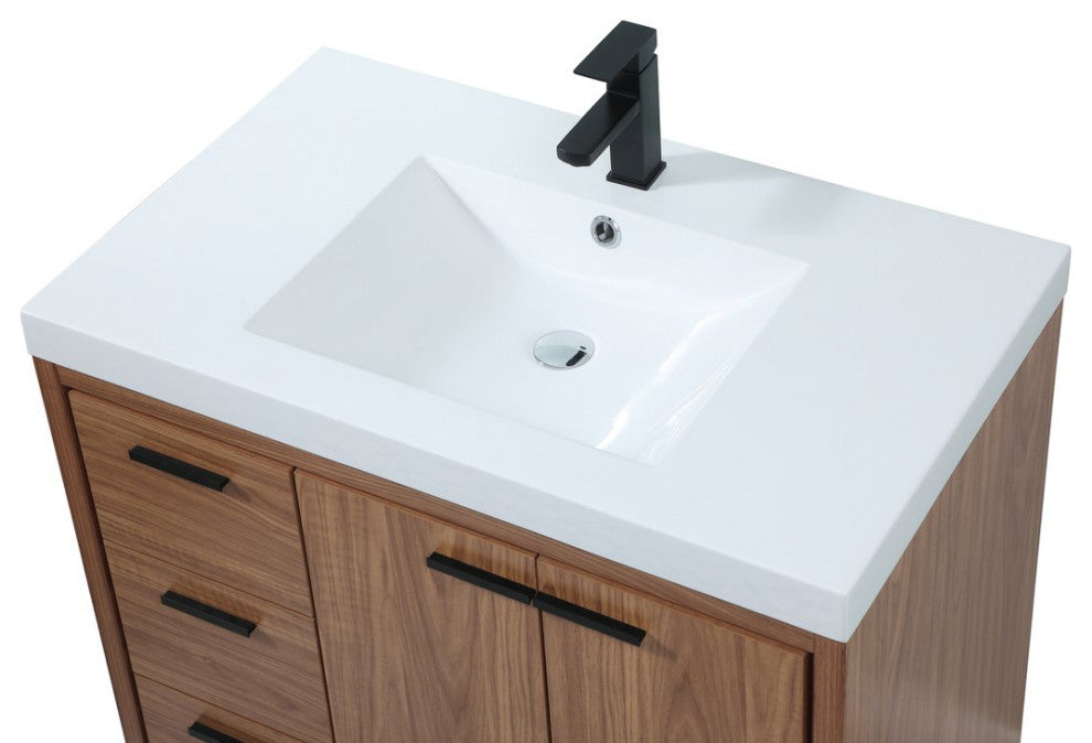 Walker Walnut Brown-Light Bathroom Vanity, Walnut Brown, 36"