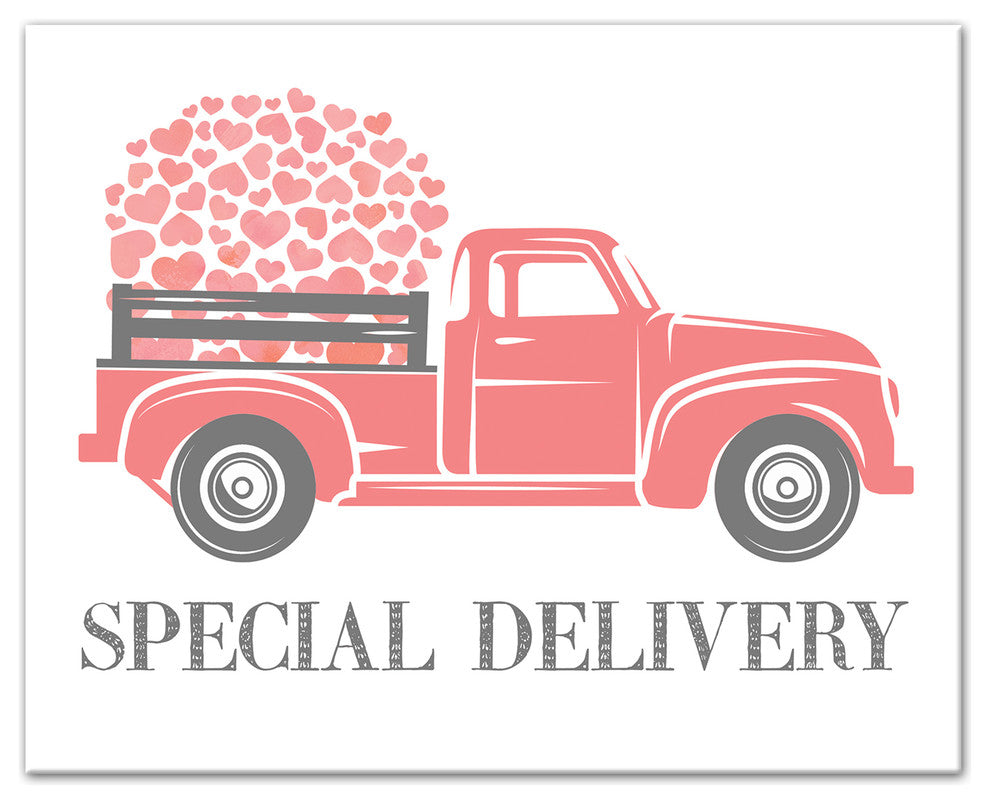 Valentine Heart Special Delivery Truck 8x10 Canvas Wall Art