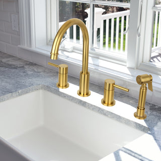 Two-Handles Widespread Kitchen Faucet With Side Sprayer- Brushed Gold