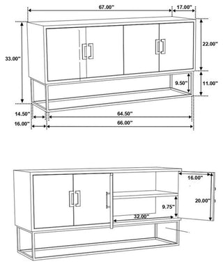 Pemberly Row 4-door Contemporary Wood Accent Cabinet in Walnut and Black