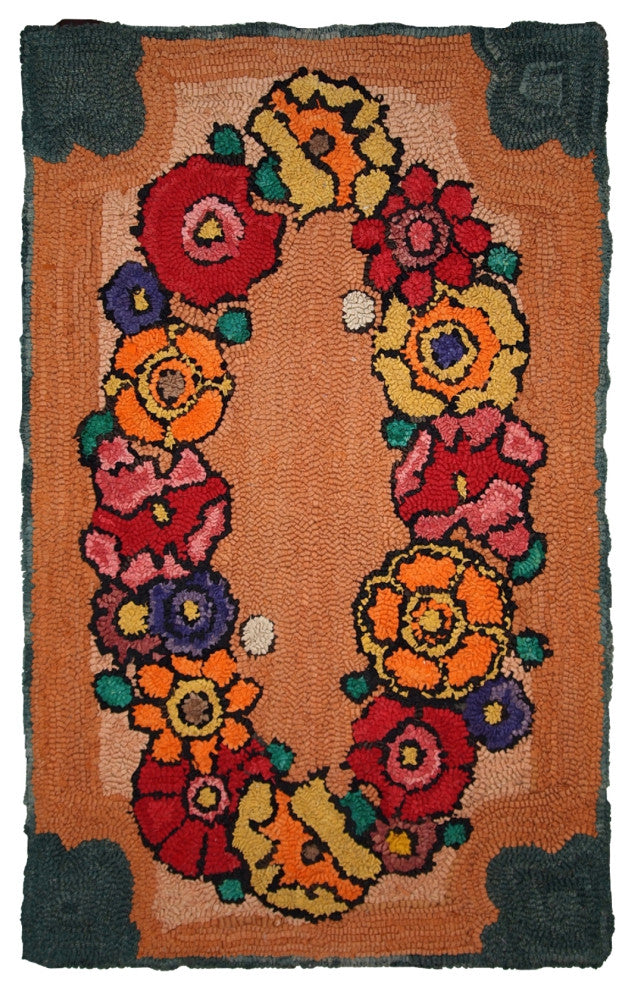 Handmade Vintage American Hooked Rug 2'x3', 61cmx91cm 1940s