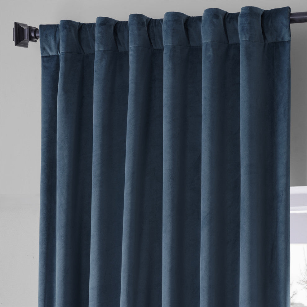 Signature Plush Velvet Blackout Curtain Single Panel, Varsity Blue, 50"w X 108"l
