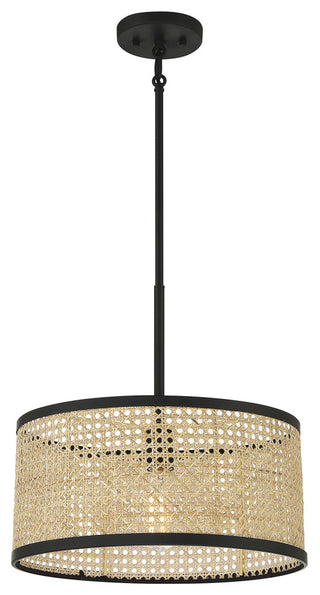 1-Light Pendant, Natural Cane With Matte Black