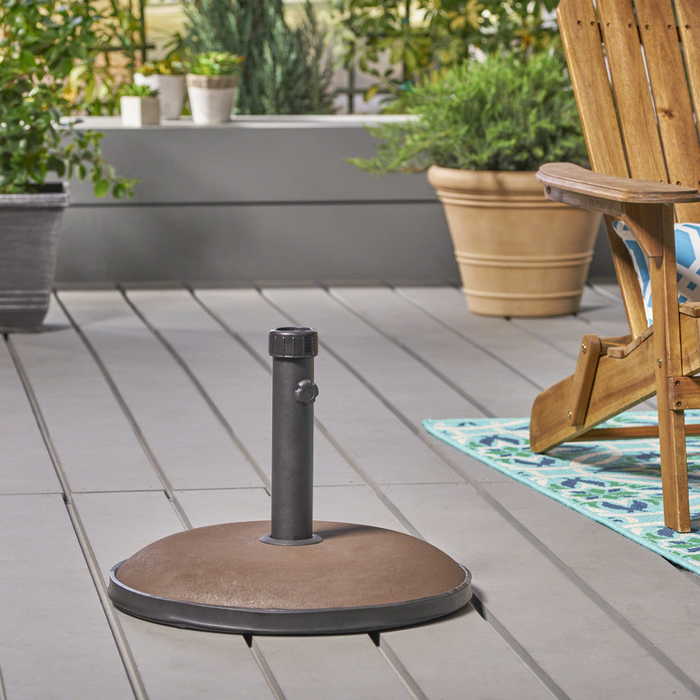 GDF Studio Tulare Outdoor 55 lbs Circular Concrete Umbrella Base, Brown