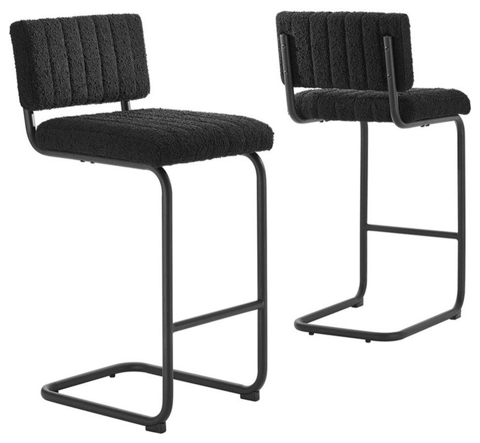 Modway Parity 28" Upholstered Fabric Counter Stool in Black (Set of 2)