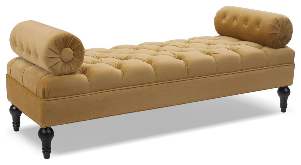 Lewis 60" Tufted Bolster Arm Entryway Bench, Gold Velvet