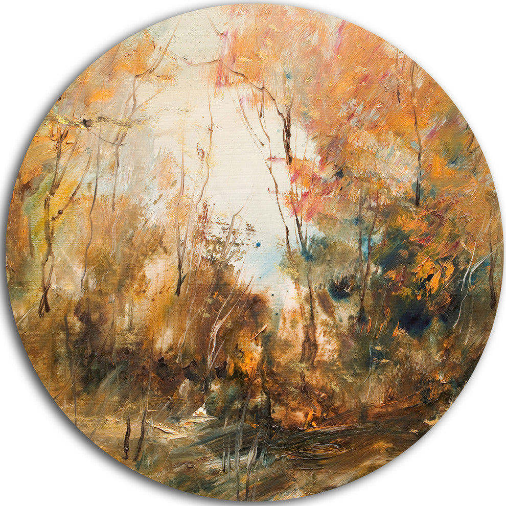 Forest In Autumn Oil Painting, Landscape Painting Round Wall Art, 36"