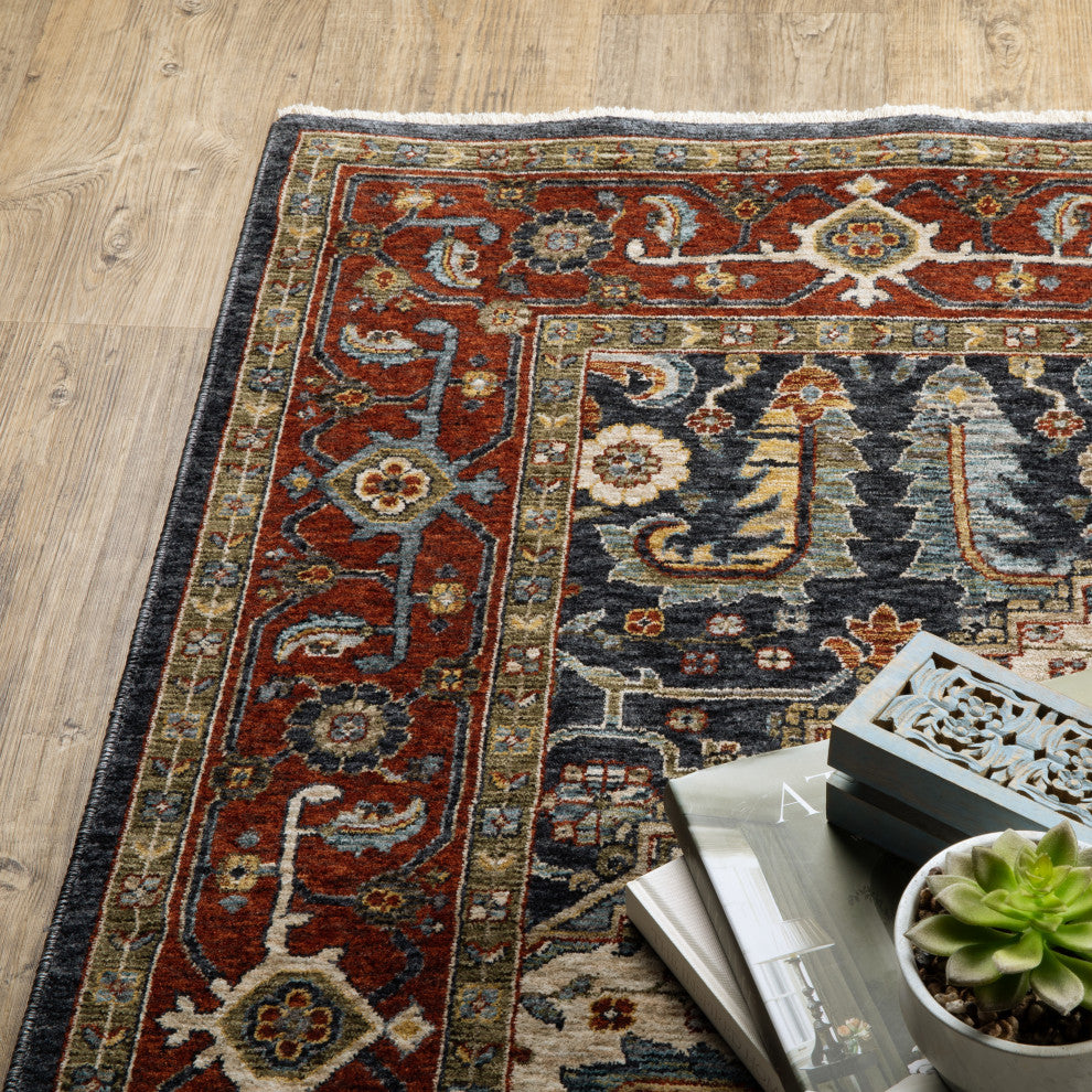 Augustus Center Medallion Ivory/ Red Indoor Area Rug, Ivory, 2'3"x7'6"