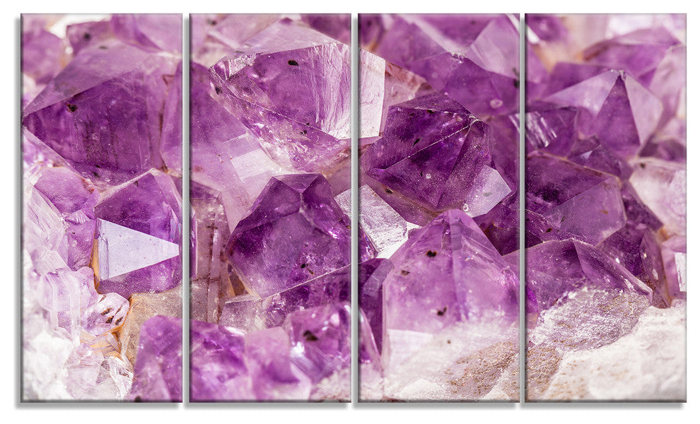 Purple Amethyst Macro, Abstract Canvas Wall Art Print, 48"x28", 4 Panels