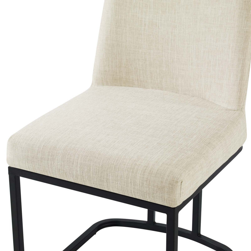 Side Dining Chair, Fabric, Metal, Black Beige, Modern, Cafe Bistro Restaurant
