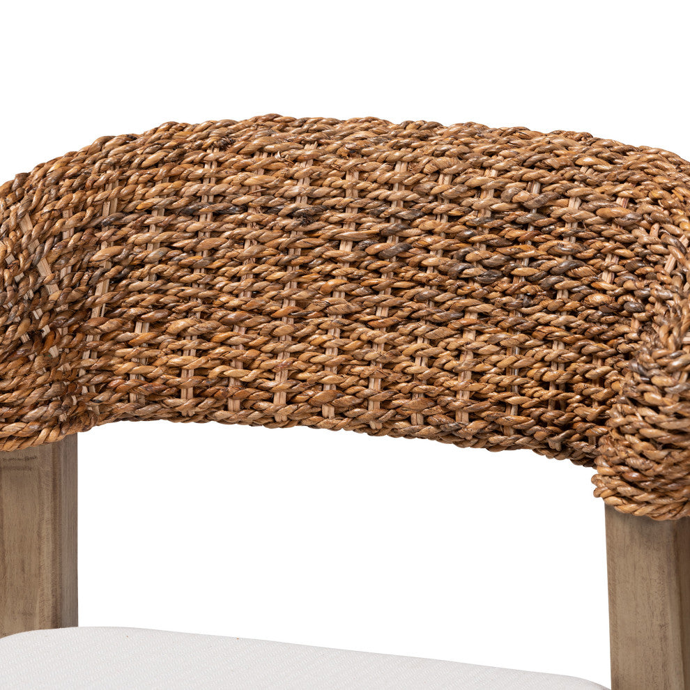 Bohemian Walnut Brown Finished Mahogany Wood and Natural Rattan Dining Chair