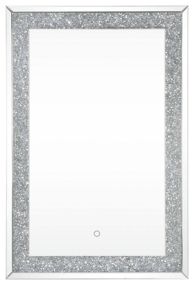 Benzara BM232515 Rectangular Beveled Wall Mirror With Touch Led, Silver