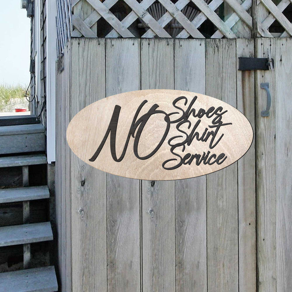 No shoes No shirt No service sign Business sign Wooden sign Customers only