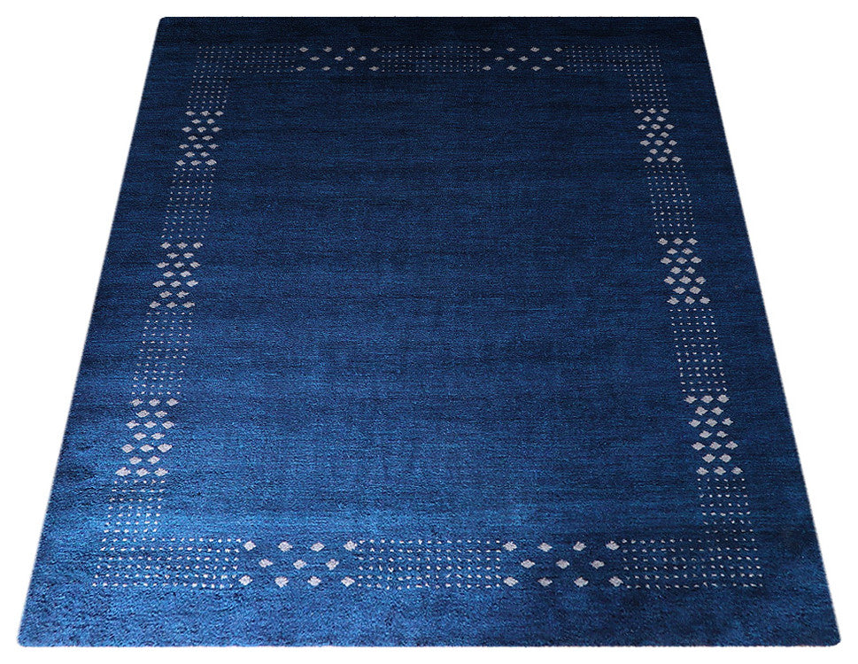 HAND KNOTTED LOOM WOOL ECO-FRIENDLY AREA RUGS - Rectangle, Blue, Contemporary