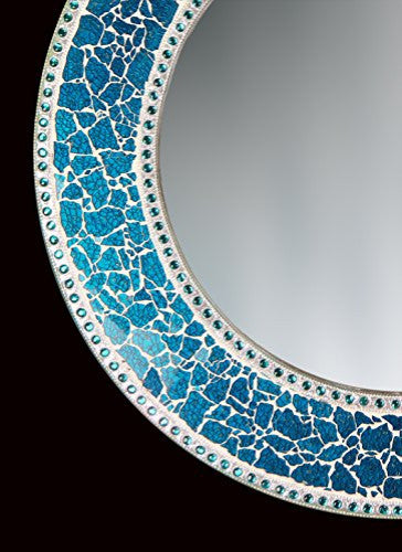 24" Decorative Round Glass Mosaic Wall Mirror, Ocean Blue