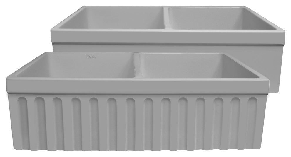 Whitehaus WHQDB332-M-LIGHTCEMENT Matte Light Cement Fireclay Kitchen Sink