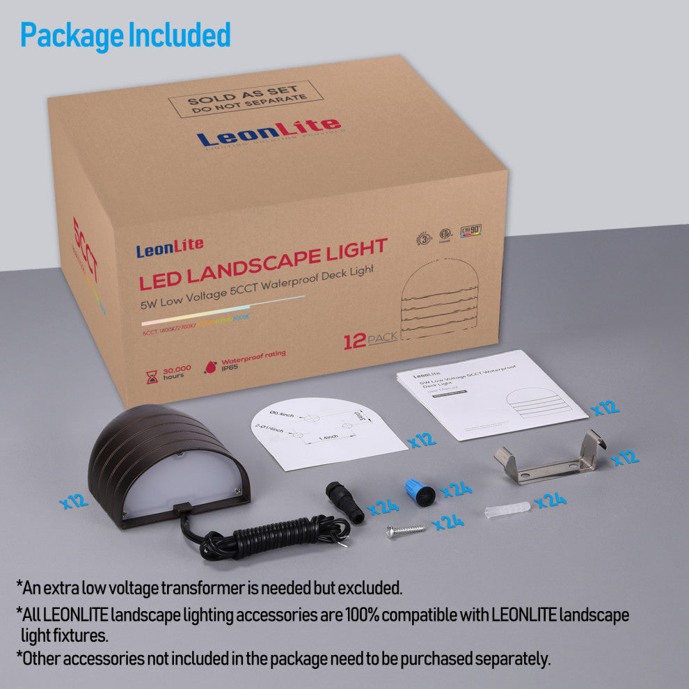 12-Pack Low Voltage LED Deck Lights, 5CCT Fence Lights Otudoor