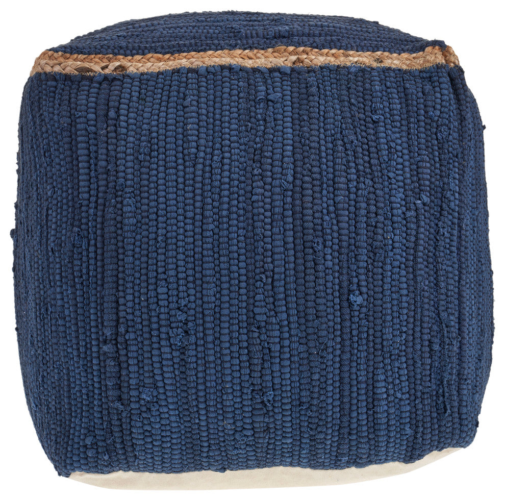 Devon Indigo Traditional Solid Handmade Cotton Blend Cube Pouf, 18"x18"x18"