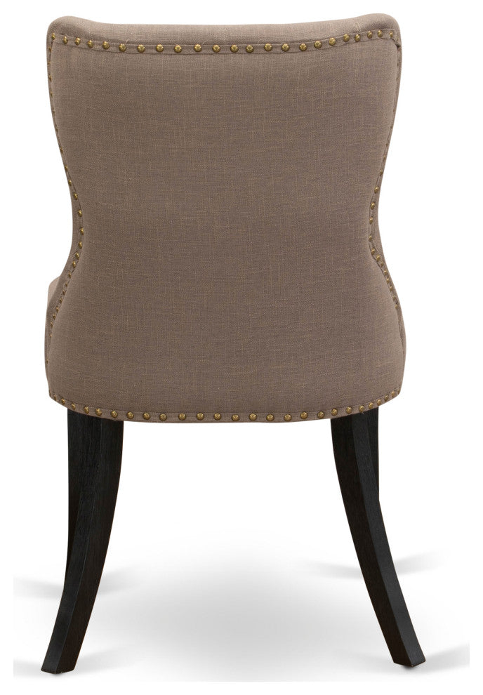 Set Of 2, Dining Chair- Upholstered, Black Wooden Frame, Coffee Seat