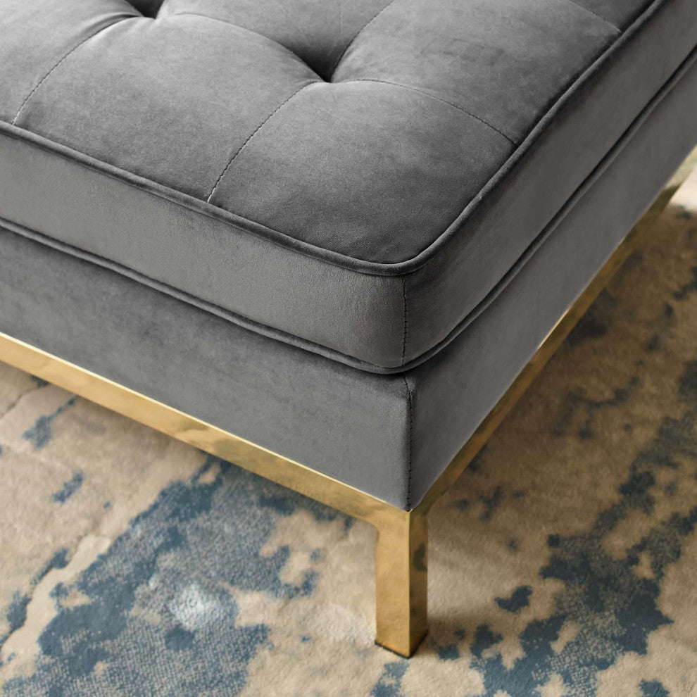 Loft Gold Stainless Steel Leg Performance Velvet Ottoman-Gold Gray