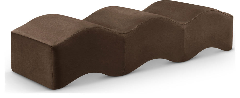 Wave Upholstered Bench, Brown, Velvet
