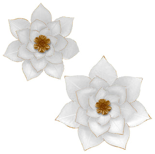 Metal 19" Lotus Wall Deco, White/Gold