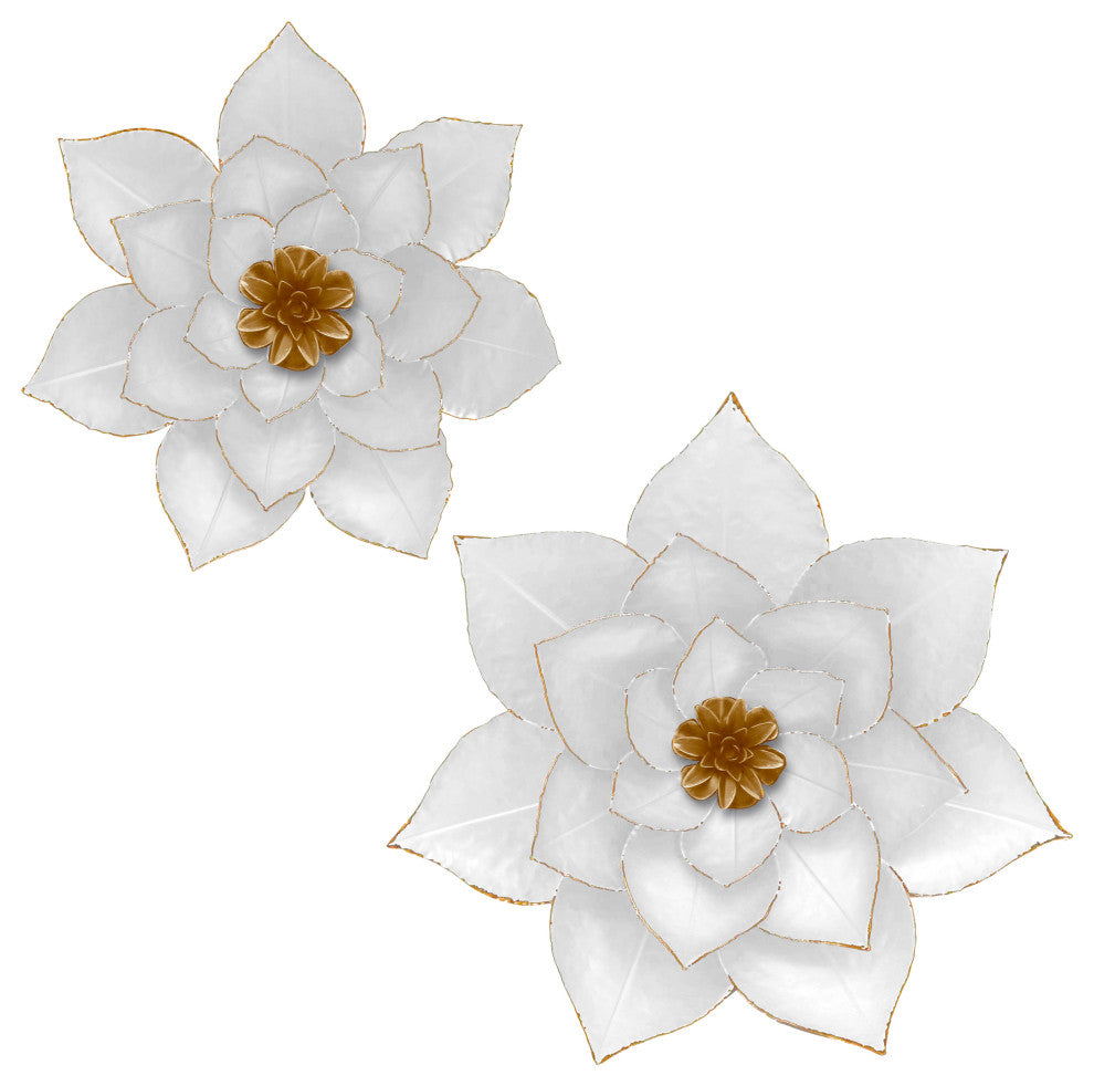 Metal 19" Lotus Wall Deco, White/Gold