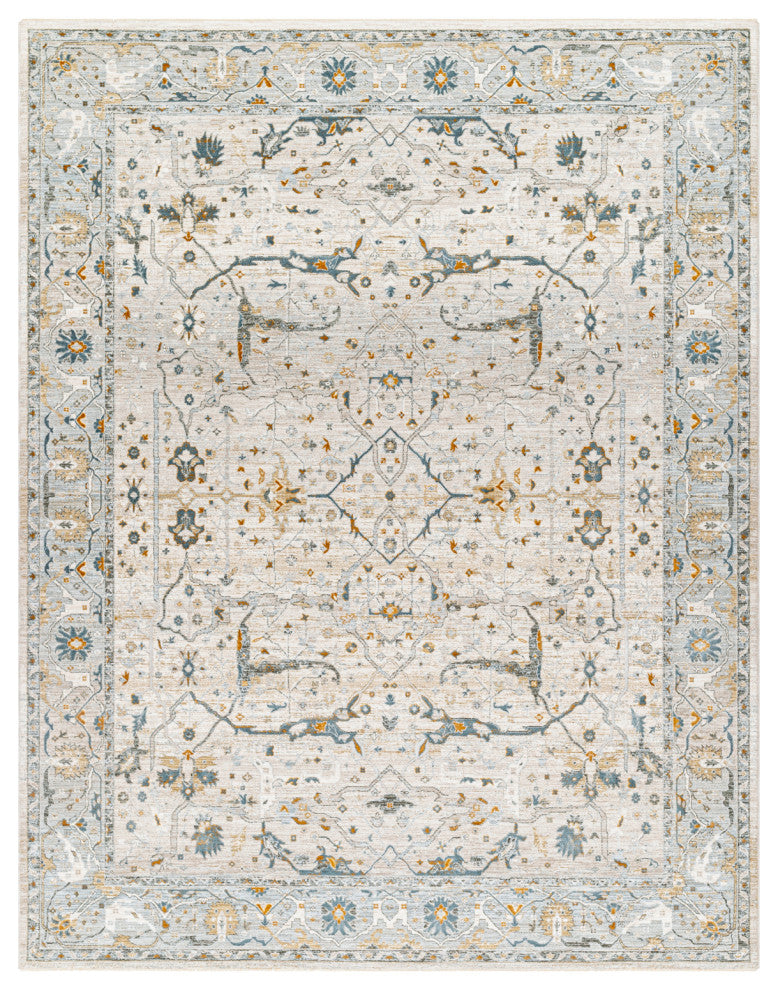 Surya Dresden DRE-2309 Machine Woven Area Rug, Taupe, Off-White, Dusty Sage, Deep Teal, Olive, Light Gray, 6'7" X 9'6"