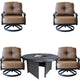5 Piece Patio Fire Pit Conversation Set, Cast Aluminum Club Swivel Rockers