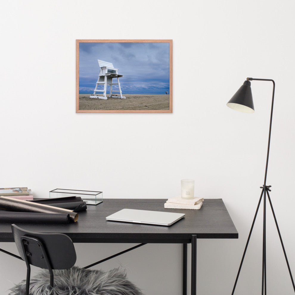 Approaching Storm Landscape Photo Paper Coastal Art Framed Wall Art Print, Red Oak, 18" X 24"