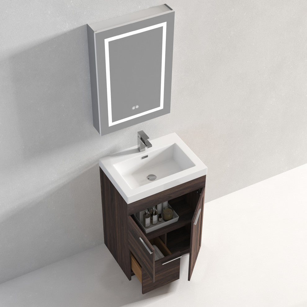 Freestanding Bathroom Vanity With Top Mount Sink, Cali Walnut, 24'' Acrylic Sink