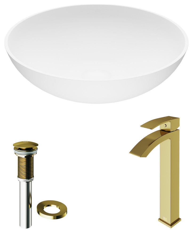 Lotus 16"L x 16"W MatteStone Vessel Sink and Duris 12"H Faucet Set