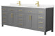 84"DBL Vanity Dark Gray, Carrara Cult. Marble Countertop, Sinks, Gold Trim