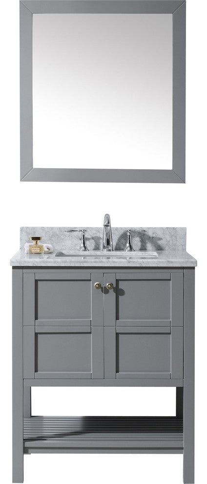 Winterfell 30" Single Bathroom Vanity Set, Gray With Mirror