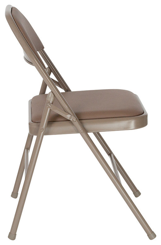 HERCULES Series Double Braced Vinyl Folding Chair, Beige
