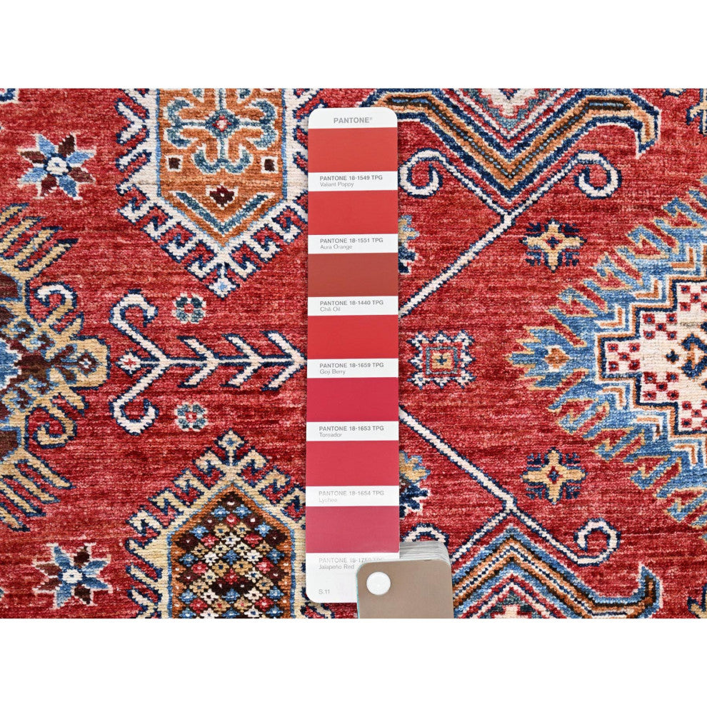 Red, 100% Wool, Afghan Super Kazak, Hand Knotted, Oriental Rug, 8'1"x10'6"