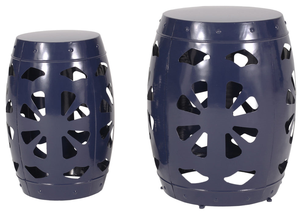 Carey Outdoor Metal Side Tables, 2-Piece Set, Navy Blue