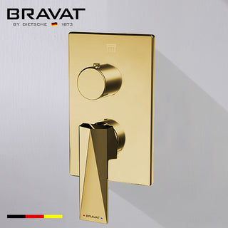 Bravat Brushed Gold Wall Mounted Square Shower Set, Valve Mixer 3-Way Concealed