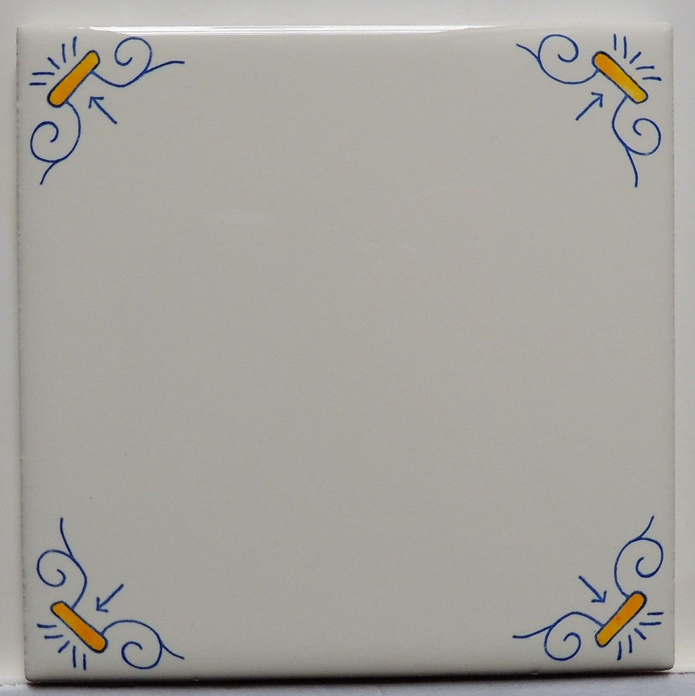 Delft Style Blue Yellow and White Wall Tile Oxen Corner Motif Design, Set of 3