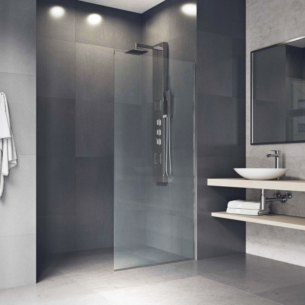 VIGO Zenith Frameless Fixed, Stainless Steel, Shower Screen, 34" W X 74" H, Clear Glass