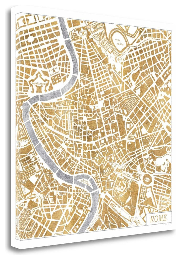 "Gilded Rome Map" By Laura Marshall, Giclee Print on Gallery Wrap Canvas