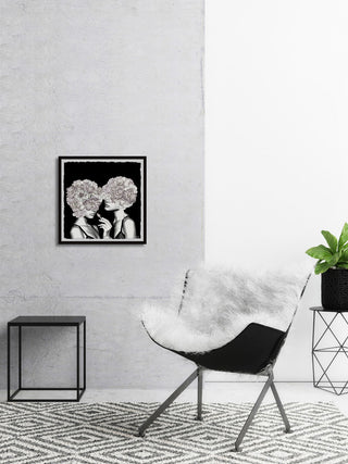 "Flower Head Twins" Framed Painting Print, 32"x32"