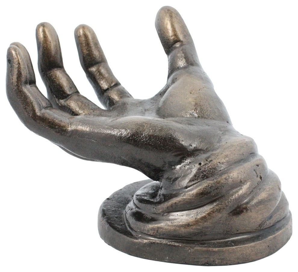 Cast Iron Open Hand Sculpture, Book Holder Statue Black Bronze