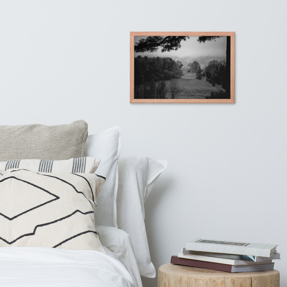 Mist of Valley Forge in Black and White Framed Photo Paper Wall Art Prints, Red Oak, 12" X 18"