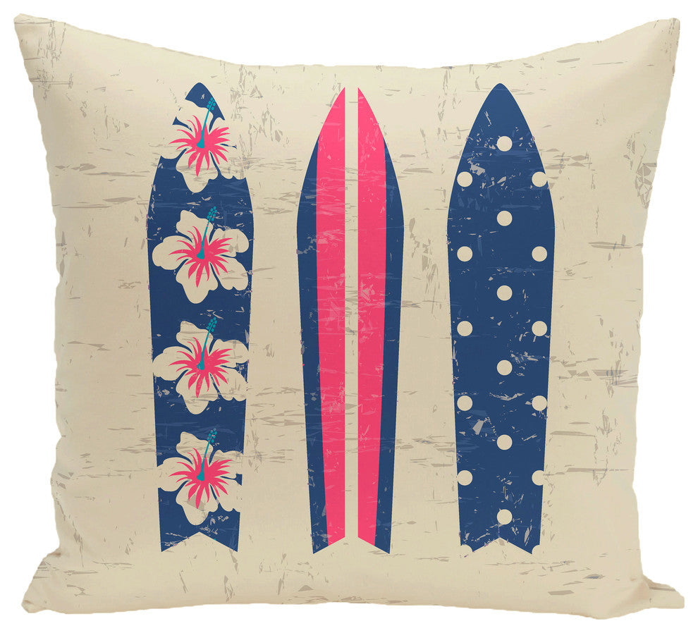 Triple Surf, Geometric Print Outdoor Pillow, Gray, 18"x18"
