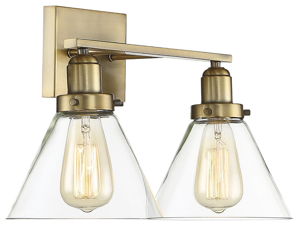 Drake 2-Light Bathroom Vanity Light, Warm Brass