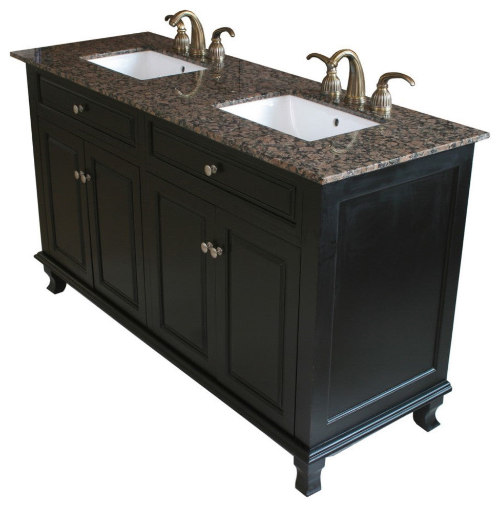 62" Double Sink Vanity-Wood-Ebony