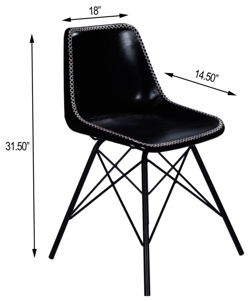 Black Contrast Stitch Leather Dining Chair